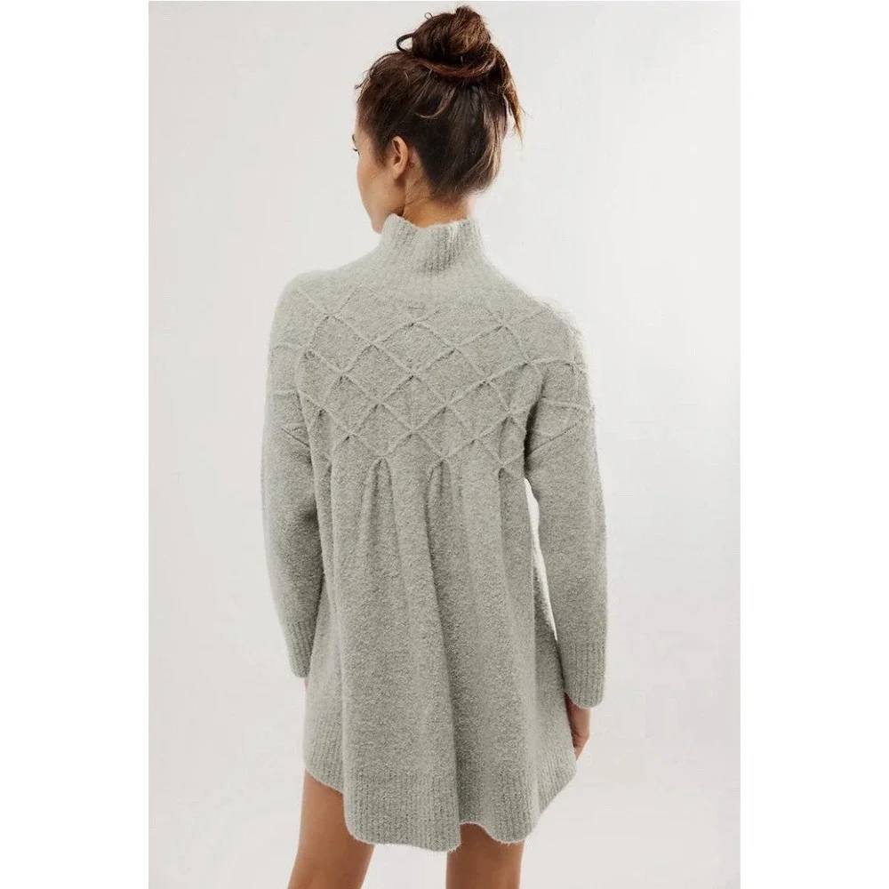 Free People Jaci‎ Sweater Dress XS Gray Mock Neck Babydoll Wool Blend